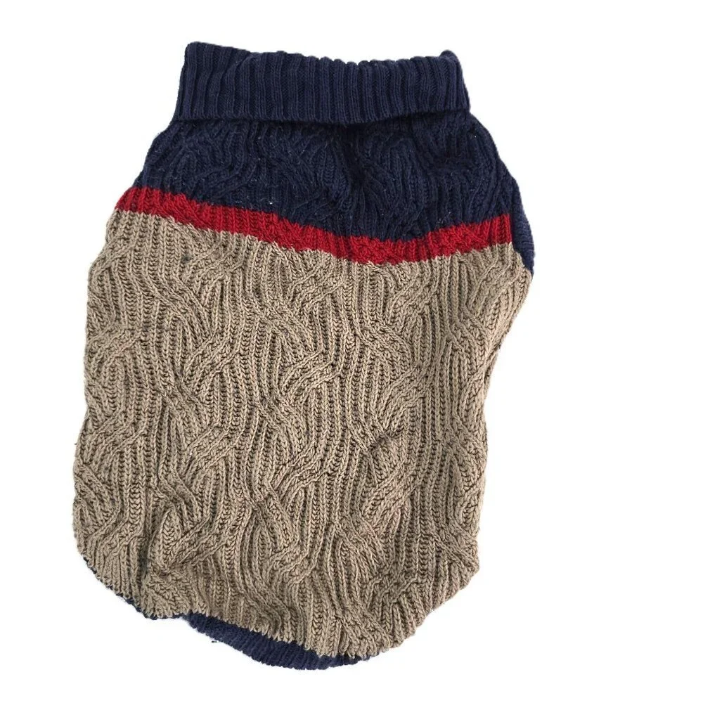 Top Paw Tan Navy Knitted Dog Sweater